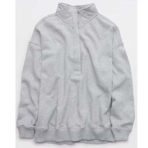 Aerie Quilted Snap Pullover Sweatshirt Gray XXL New With Tags